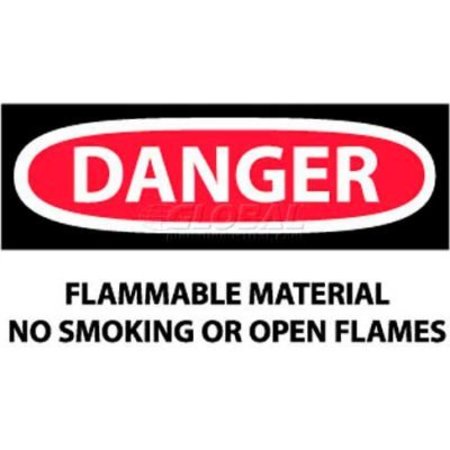 NATIONAL MARKER CO NMC OSHA Sign, Danger Flammable Material No Smoking Or Open Flames, 3in X 5in, White/Red/Black D117AP